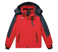 Wantdo Giacca da Sci Impermeabile Giubbotto da Montagna Caldo Parka in Pile Imbottita Calda Parka con Cappuccio Antivento Bambino Rosso 116-122