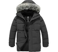 Wantdo Piumino Uomo Invernale Impermeabile Media Lunghezza Giacca | Impermeabile,Antivento,Cappuccio Regolabile,Pelliccia Sintetica Rimovibile,Zip doppio verso,Cappotto da Neve,Viaggio,Outdoor