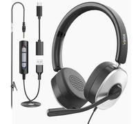 Wantek Cuffie con Microfono per PC Laptop, USB/Jack 3,5 mm/Type-C, Headset per Call Center, Smart Working, Ufficio, Zoom, Teams, Skype, Corsi Online