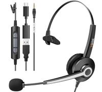 Wantek Cuffie con microfono USB 3,5 mm Jack Tipo C Adattatore Professioanl Cuffie con Cancelling Mic per Call Center Business Online Chat Corsi PC Smartphone MacBook