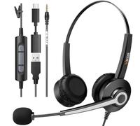 Wantek Cuffie con microfono USB 3,5 mm Jack Tipo C Adattatore Professioanl Cuffie con Cancelling Mic per Call Center Business Online Chat Corsi PC Smartphone MacBook