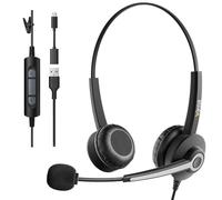 Wantek Cuffie USB con microfono per laptop,cuffie cablate per PC con adattatore USB-C,controllo del volume e cancellazione del rumore per call center,Ufficio,VoIP e Skype