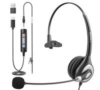 Wantek Cuffie USB con microfono per PC portatile, 3,5 mm/USB/Tipo-C 3 in 1, cuffie per ufficio, call center, lavoro, mono