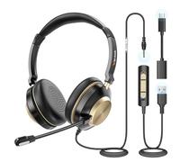 Wantek Cuffie USB con microfono per PC portatile, tipo C USB 3,5 mm, jack 3 in 1, con cancellazione del rumore e controllo del volume per call center, skype, zoom, home office, lezioni online