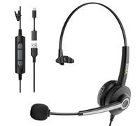 Wantek Cuffie USB mono con microfono per PC e laptop,cuffie monoauricolari cablate con adattatore USB-C,controllo volume e riduzione rumore per call center,ufficio, VoIP,Skype,Teams,Zoom