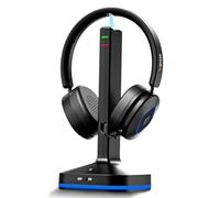 Wantek Cuffie wireless con microfono - 45+ Playtime Bluetooth o USB Dongle per PC, connessione multipunto a computer e cellulare, cuffie on-ear cablate o wireless per