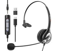 Wantek Tipo-C Cuffie 601N, Single Ear Con Microfono Cancellante Rumore, 3.5mm/TYPE-C/USB A Per Call Center Team Meetings Computer Portatile Tablet Smartphone