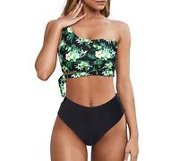 Wantonfy Una Spalla Bikini Donna Costumi da Bagno Costume Set di Due Pezzi Vita Alta Swimsuit