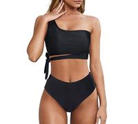 Wantonfy Una Spalla Bikini Donna Costumi da Bagno Costume Set di Due Pezzi Vita Alta Swimsuit