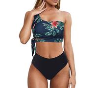 Wantonfy Una Spalla Bikini Donna Costumi da Bagno Costume Set di Due Pezzi Vita Alta Swimsuit