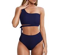 Wantonfy Una Spalla Bikini Donna Costumi da Bagno Costume Set di Due Pezzi Vita Alta Swimsuit