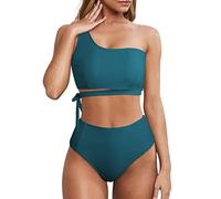 Wantonfy Una Spalla Bikini Donna Costumi da Bagno Costume Set di Due Pezzi Vita Alta Swimsuit