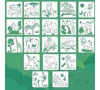 WANTOUTH 20 Pezzi Stencil Animali 15x15cm per Pittura - Modelli Riutilizzabili in Plastica per Bambini, Scrapbooking, Artigianato e Fai da Te