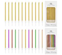 WANTOUTH 36 Pezzi Candele di Compleanno Candele Torta Compleanni 13,5cm Sottile Candele Oro con Supporti Candeline per Torte Multicolore per La Decorazione della Torta della Festa Nozze e Compleanno