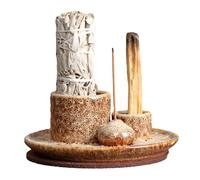 Wanwanzi Porta incenso 4 in 1 in ceramica, bruciatore di palo santo e salvia, porta candela, vassoio raccogli cenere per meditazione e yoga, giallo