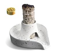 Wanwanzi Porta incenso in ceramica - Ciotola bianca 3 in 1 per salvia bianca/bastoncino di Palo Santo/incenso - fatto a mano con punti unici