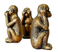 Wanwanzi Set di 3 statue di scimmie sagge, non sentire, vedere, non parlare, non male, statuine in resina per ufficio e casa, opzione regalo memorabile, rivestimento in bronzo