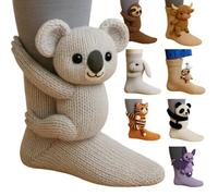 WANWEN 3D Knit Animal Socks, Cute Plush Funny Animal Hug Socks, Hand Crocheted Soft Warm Comfortable Breathable Long Stockings, Novelty Christmas Gifts, Antislip (B)