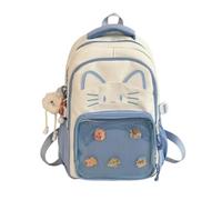 WANWEN Cute Kawaii Cat Ita Backpack with Pin Display, Kawaii Cat Ita Bag Backpack, Cute Transparent Y2k Style, Travel School Bag with Plush Charm & 5 Badges (Blue)