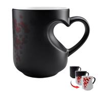 WANWEN Heart-Shaped Color Changing Magic Ceramic Mug, Funny Color Changing Coffee Cup with Handle, Heat Sensitive Thermochromic Coffee Cup with Red Heart Pattern