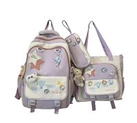 WANWEN Kawaii Backpack 3Pcs Set for Student with Cute Bear Accessories Back to School Supplies Large Capacity Aesthetic School Bags Cute Bookbag for Girls Teen (Purple)