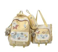 WANWEN Kawaii Backpack 3Pcs Set for Student with Cute Bear Accessories Back to School Supplies Large Capacity Aesthetic School Bags Cute Bookbag for Girls Teen (Yellow)