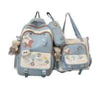 WANWEN Kawaii Backpack 3Pcs Set for Student with Cute Bear Accessories Back to School Supplies Large Capacity Aesthetic School Bags Cute Bookbag for Girls Teen (Blue)