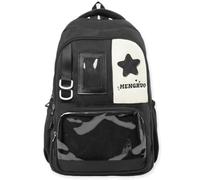 WANWEN Kawaii Ita Backpack Japanese Style Large Nylon Backpack with Clear Display Window Star Aesthetic, Ita Pin Bags Includes a Badge Card and a Star Plush Charm (Black)