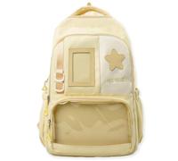 WANWEN Kawaii Ita Backpack Japanese Style Large Nylon Backpack with Clear Display Window Star Aesthetic, Ita Pin Bags Includes a Badge Card and a Star Plush Charm (Yellow)