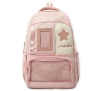 WANWEN Kawaii Ita Backpack Japanese Style Large Nylon Backpack with Clear Display Window Star Aesthetic, Ita Pin Bags Includes a Badge Card and a Star Plush Charm (Pink)