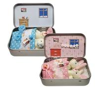 WANWEN Little Pocket Bunny, Mini Bunny Hug in a Tin Box, Easter Basket Stuffer, DIY Pet Bunnies Adoption Plush, Mini Plush House, Easter Baskets Decorative Boxes, Gifts for Kids (2Pcs)