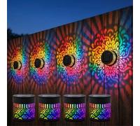 WANWEN Seven-Color Changing Solar Mandala Projection Wall Light, Mandala Color Changing Solar Lights, Outdoor Decorative Lights, Waterproof Metal Fence Lamp for Patio Garden Post Yard Backyard (2pcs)