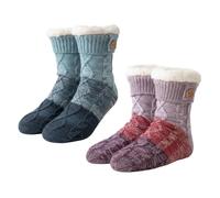 WANWEN Slipper Socks Women, Calzini da Casa Donna Antiscivolo, Foderati in Pile Antiscivolo, Morbidi e Spessi, Caldi e Comodi per Rilassarsi in Casa (2 pcs)