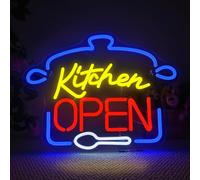 Wanxing Kitchen Open Neon Shield - Targa LED dimmerabile, con USB, per ristorante, cucina, negozio, fast food