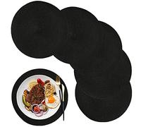 WANYD Set di 6 tovagliette rotonde per tavolo da pranzo, 32,6 cm, tovagliette rotonde lavabili, resistenti al calore, antiscivolo, colore nero