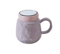 Wanyidaxing Grande tazza da caffè in ceramica, 450 ml, con coperchio a specchio e cucchiaio, per caffè, tè, cioccolata calda, design con manico grande, adatta al microonde e alla lavastoviglie