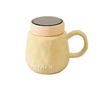 Wanyidaxing Grande tazza da caffè in ceramica, 450 ml, con coperchio a specchio e cucchiaio, per caffè, tè, cioccolata calda, design con manico grande, adatta al microonde e alla lavastoviglie