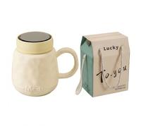 Wanyidaxing Grande tazza da caffè in ceramica, 450 ml, con coperchio a specchio e cucchiaio, per caffè, tè, cioccolata calda, design con manico grande, adatta al microonde e alla lavastoviglie