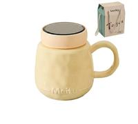Wanyidaxing Grande tazza da caffè in ceramica, 450 ml, con coperchio a specchio e cucchiaio, per caffè, tè, cioccolata calda, design con manico grande, adatta al microonde e alla lavastoviglie