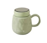 Wanyidaxing Grande tazza da caffè in ceramica, 450 ml, con coperchio a specchio e cucchiaio, per caffè, tè, cioccolata calda, design con manico grande, adatta al microonde e alla lavastoviglie