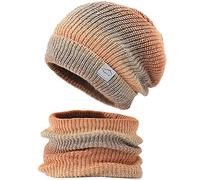 WANYIG Cappello Donna Invernali Beanie in Maglia con Sciarpa 2 Pezzi Berretto in Maglia con Fodera in Pile 56-60CM(Sfumato Arancio)