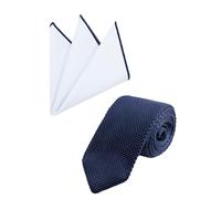 WANYING Set di cravatta stretta da uomo, 7 cm, cravatta a maglia e fazzoletti da taschino, cravatta a maglia, Cravatta blu scuro 03, 7*148cm, 24*24cm