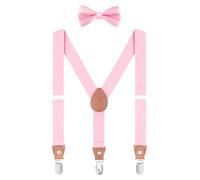 WANYING Set di papillon unisex per bambini, forma a Y, 3 clip, larghezza 2,5 cm, bretelle elastiche e papillon per 3-8 anni, rosa chiaro, Tinta unita rosa chiaro - con papillon, für Kinder 2-8 Jahre