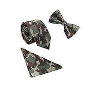 WANYING Uomo Gentleman Papillon Cravatta Fazzoletto 3 in 1 Set - Papillon Classico 6 * 12 cm & Cravatta Stretta 6 cm & Fazzoletto da Taschino - Paisley Verde Camouflage