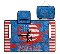 Wanyint Asciugamano da golf cart a 2 posti, con design pieghevole portatile e maniglia, coprisedile trapuntato universale con 4 tasche per decorazione patriottica, motivo palla da golf con bandiera