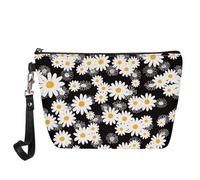 Wanyint Borsa per cosmetici con stampa di lupo per donne e ragazze, impermeabile, alla moda, borsa per il trucco, Margherita nera, Taglia unica