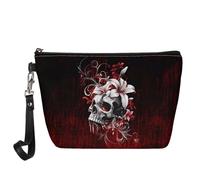 Wanyint Borsa per cosmetici con stampa di lupo per donne e ragazze, impermeabile, alla moda, borsa per il trucco, Teschio Giglio Rosso, Taglia unica