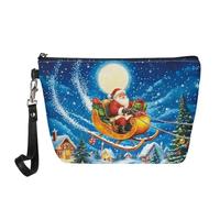 Wanyint Borsa per cosmetici con stampa di lupo per donne e ragazze, impermeabile, alla moda, borsa per il trucco, Santa Claus Slitta, Taglia unica