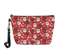 Wanyint Borsa per cosmetici con stampa di lupo per donne e ragazze, impermeabile, alla moda, borsa per il trucco, Babbo Natale Agrifoglio Rosso, Taglia unica