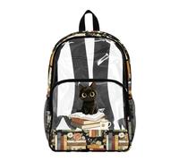 Wanyint Borsa trasparente per libri per ragazzi ragazze studenti, 43 cm trasparente zaino da viaggio in poliestere PVC zaino da viaggio per la scuola, Black Cat Libri Floreale, One Size, Casual